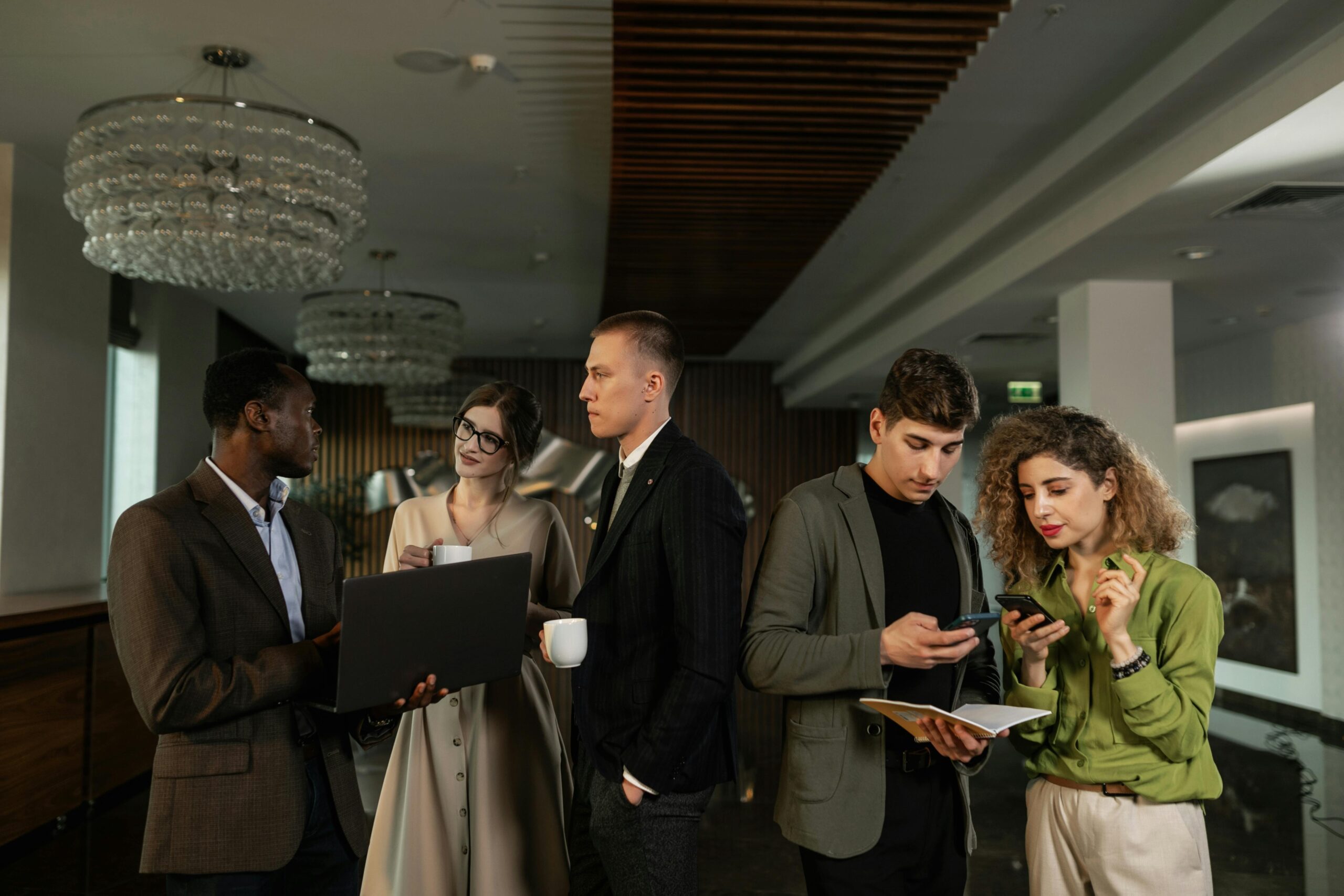 Professionals networking and building career connections during business meeting and online communication
